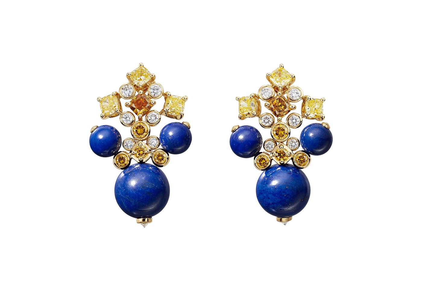  Cartier 'Magnitude' collection 'Equinoxe' earrings with lapis lazuli, yellow sapphires and diamonds in yellow gold