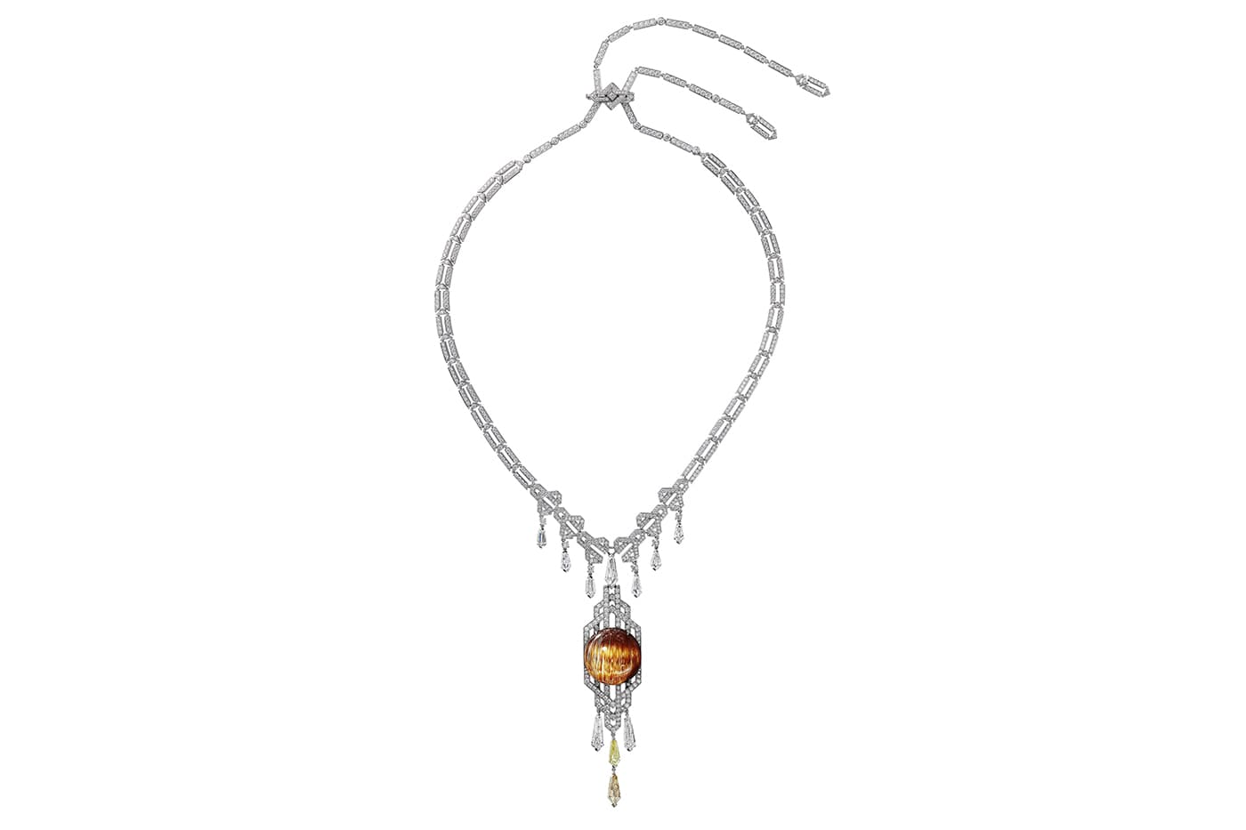  Cartier 'Magnitude' collection 'Sorelli' necklace with rutilated quartz, pink and colourless diamonds in white gold