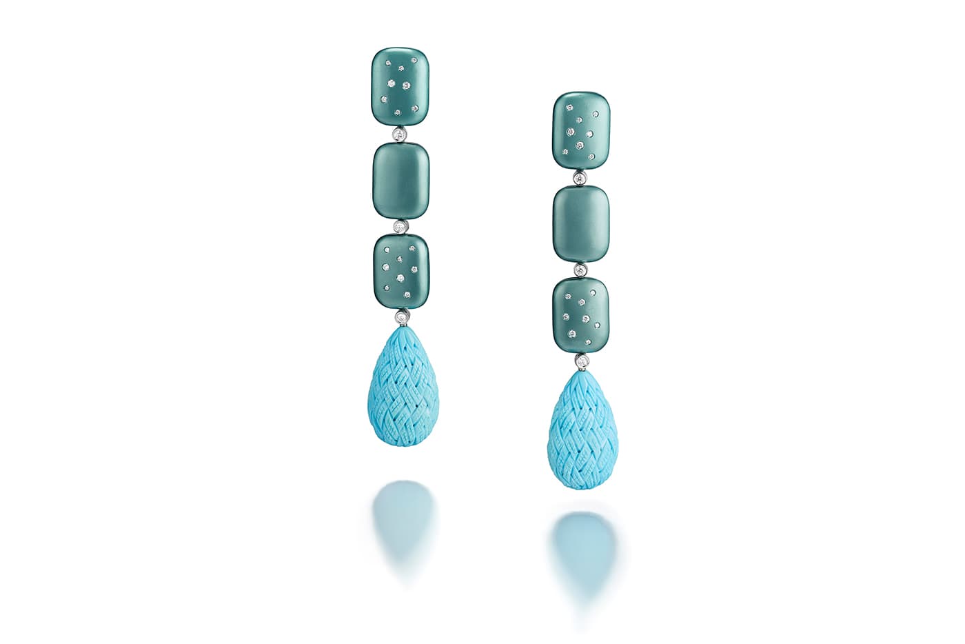  Suzanne Syz earrings with diamonds and turquoise in titanium 