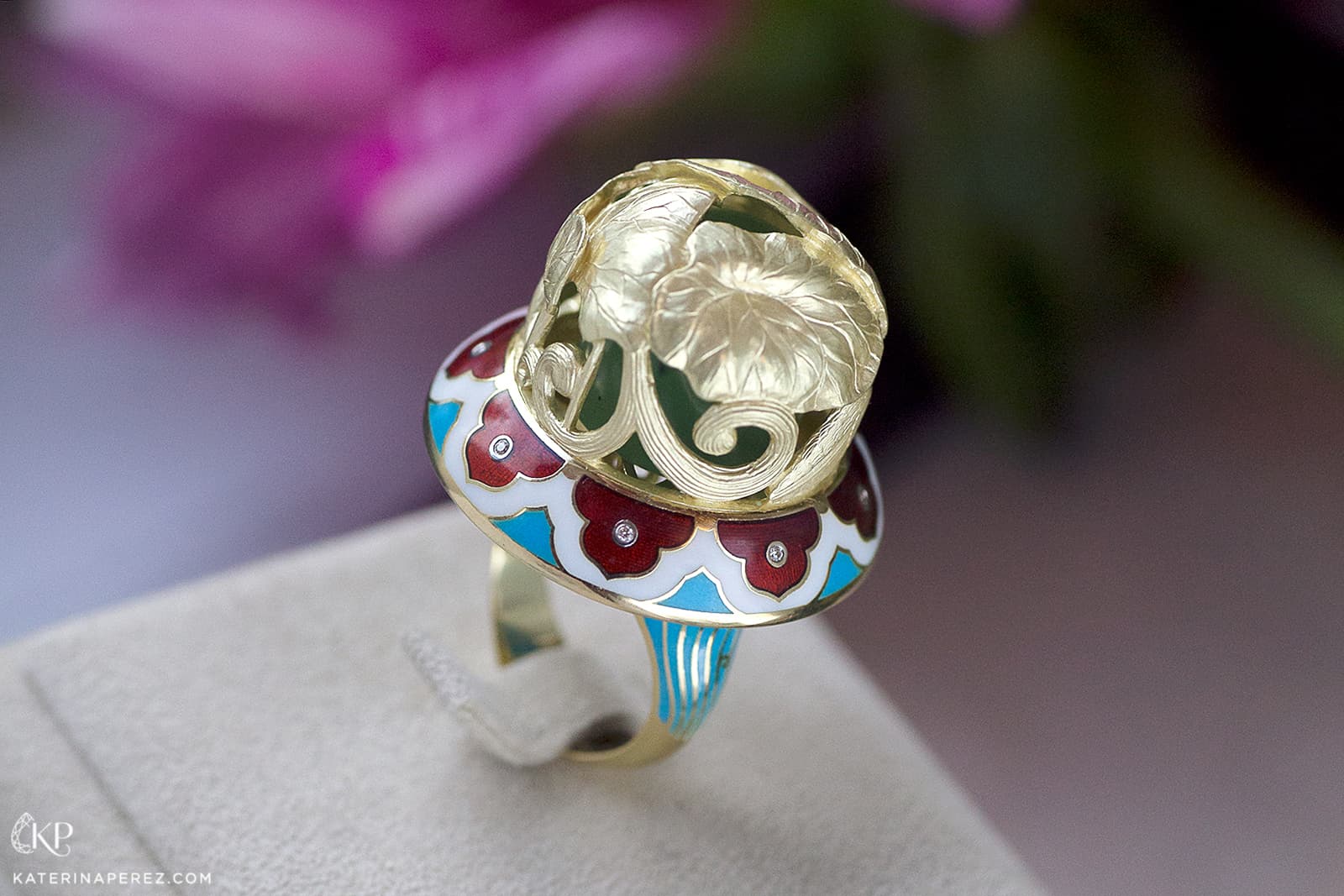  Yellow gold and hot enamel ring from Mysterious China collection that hide a jade ball under the dome. Photo by Isabella Antonio