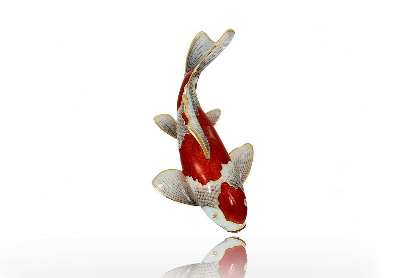  Carpe Koi brooch adorned with hot enamel painting and diamonds