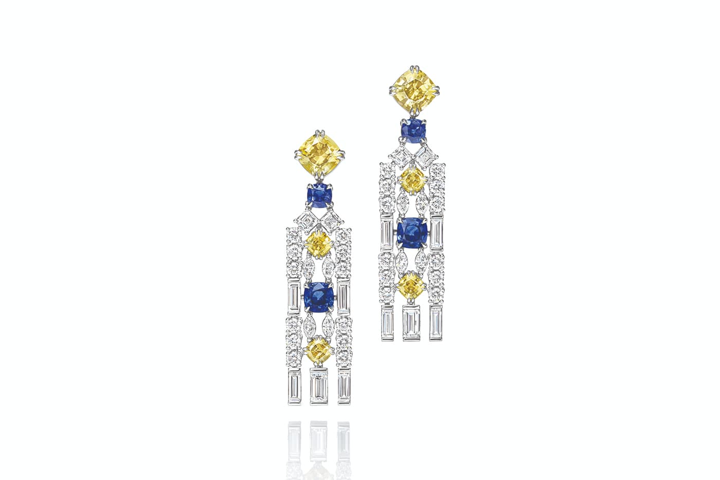  Harry Winston 'New York' collection ‘Brownstone’ earrings with diamonds and sapphires in platinum