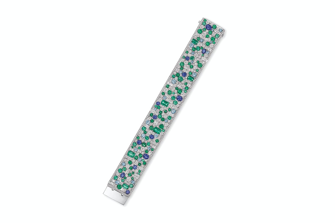 Harry Winston 'New York' collection ‘Central Park Mosaic’ bracelet with diamonds, emeralds, sapphires and aquamarines in platinum