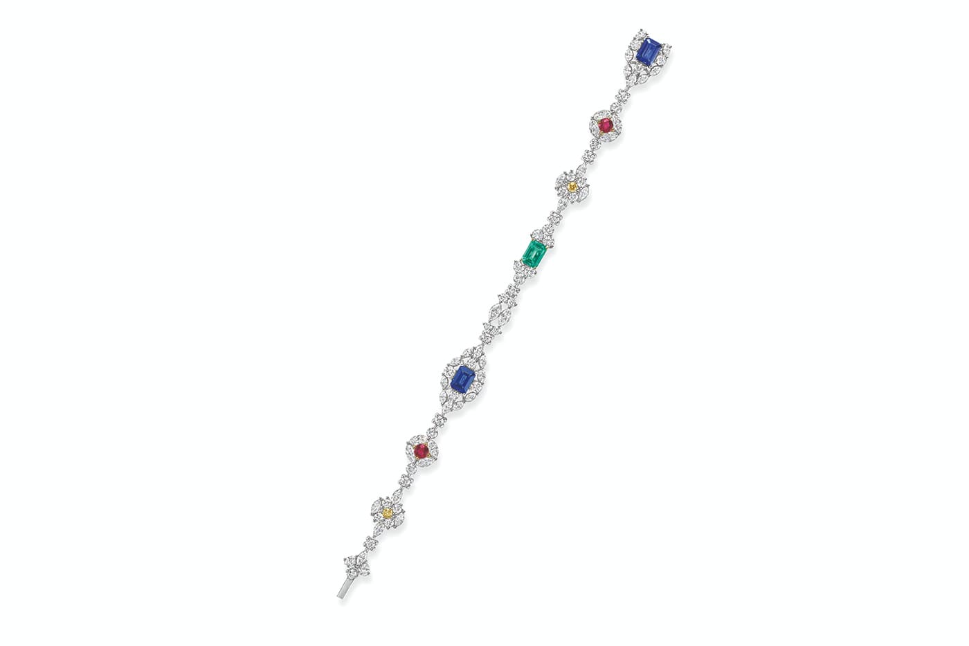 Harry Winston 'New York' collection ‘City Lights’ with fancy yellow and colourless diamonds, rubies, emeralds and sapphires in platinum  