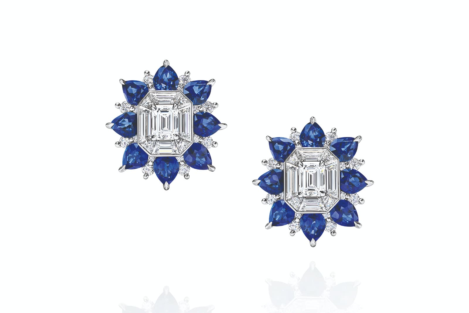  Harry Winston 'New York' collection 'Marble Marquetry' earrings with sapphires and diamonds in platinum