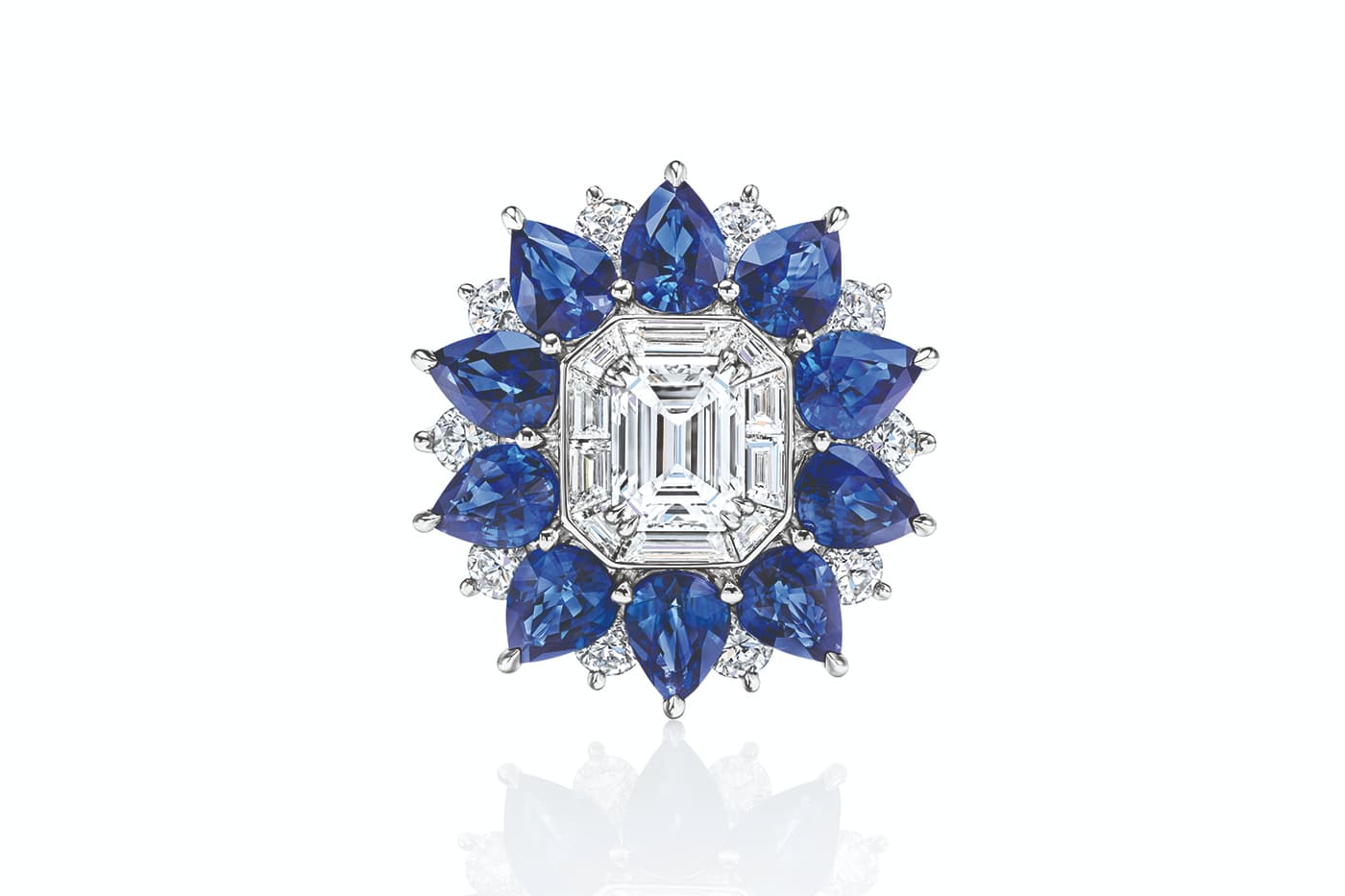  Harry Winston 'New York' collection 'Marble Marquetry' ring with sapphires and diamonds in platinum