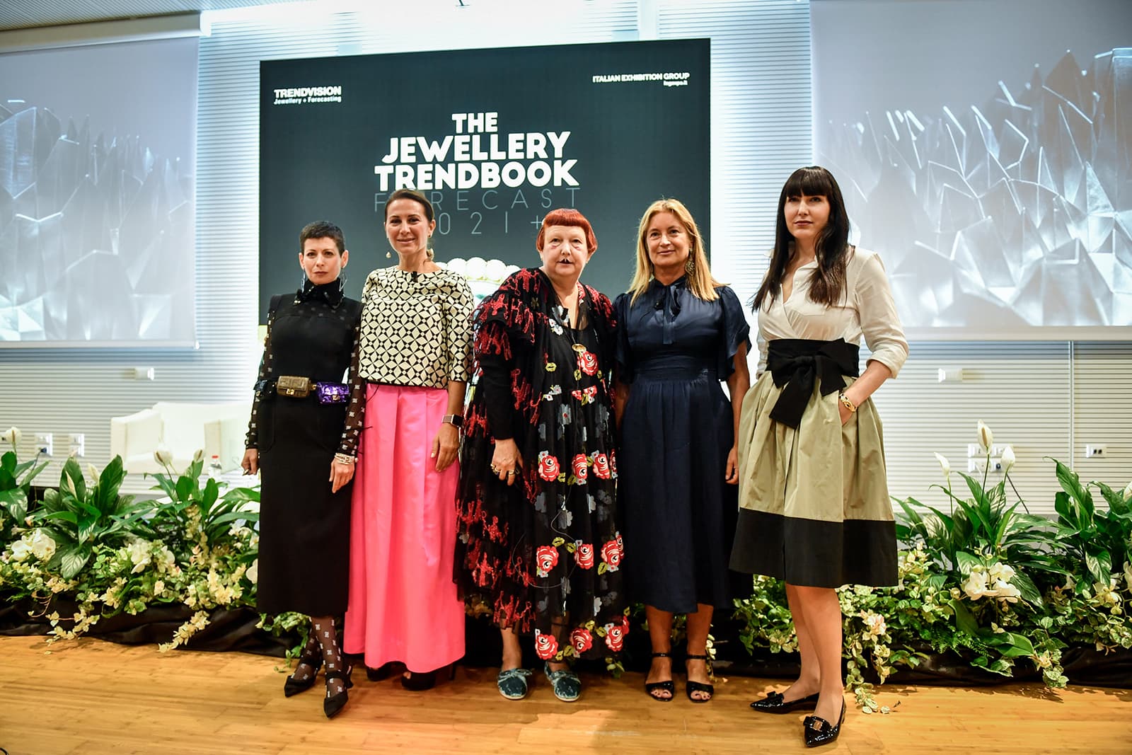 The panel of the TrendVision 2021 VicenzaOro talk with (left to right) Lauren Kulchinsky Levison, Paola de Luca, Lynn Yaeger, Alba Cappelieri and Katerina Perez
