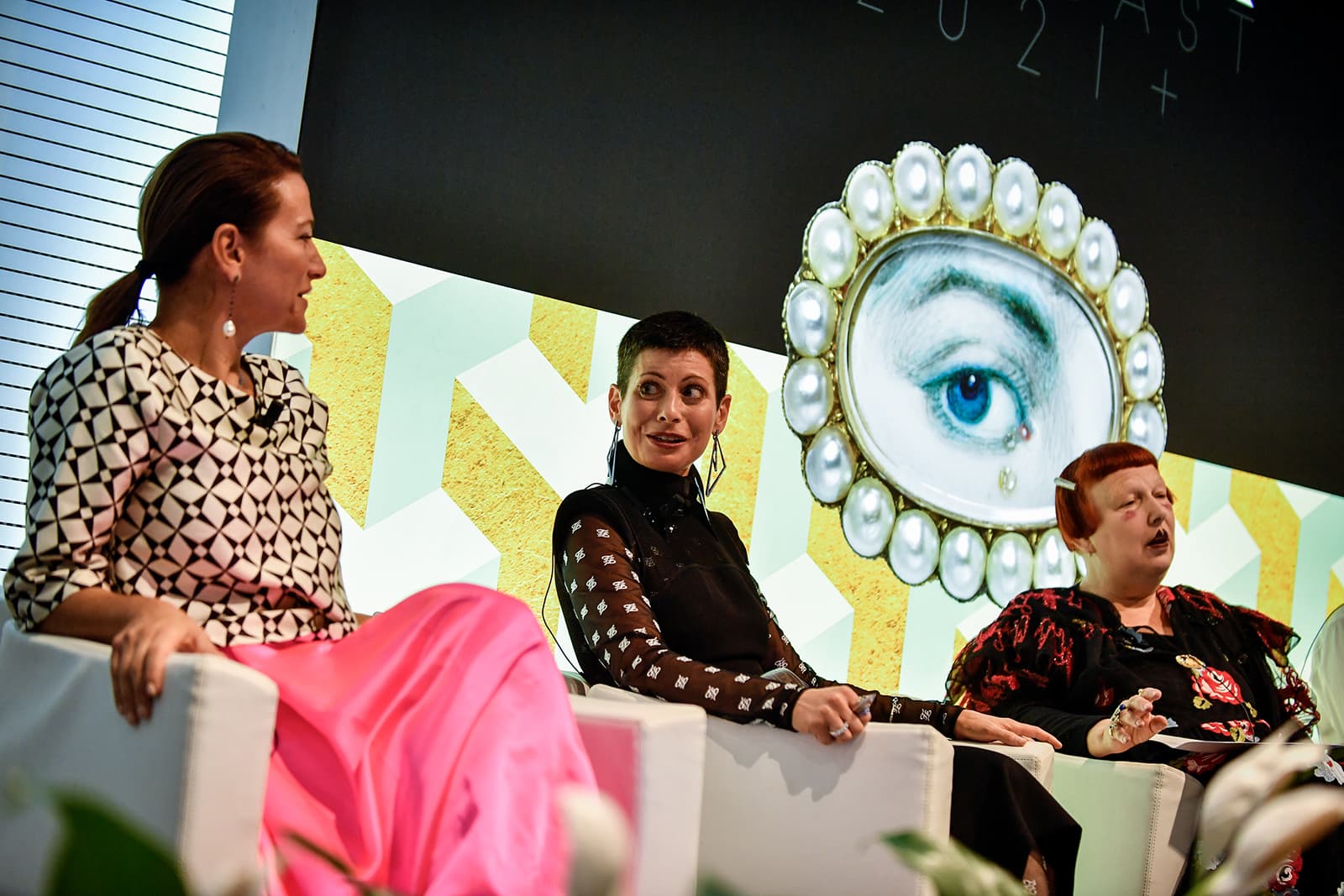  Paola de Luca, Lauren Kulchinsky Levison and Lynn Yaeger at the TrendVision 2021 VicenzaOro talk 