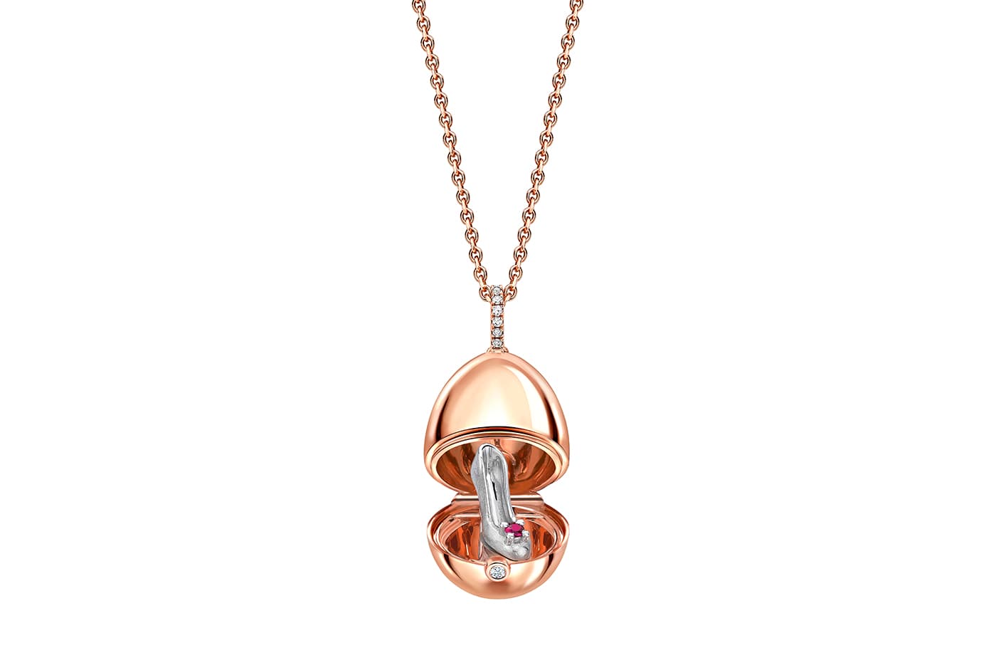  Fabergé 'Favourites’ collection egg pendant with stiletto in diamonds, ruby, rose and white gold