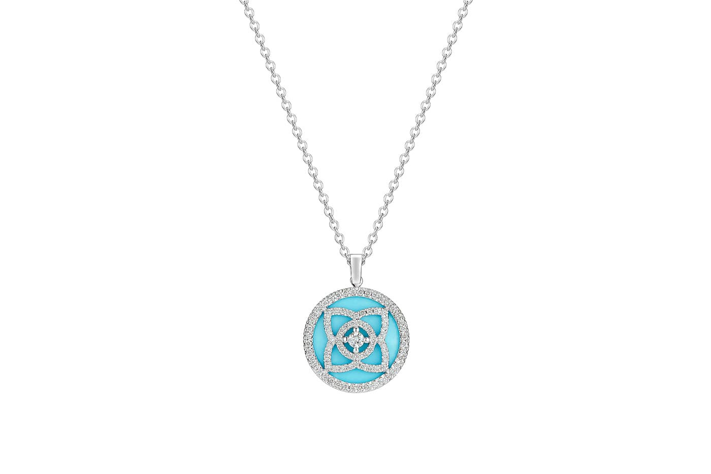 De Beers ‘Enchanted Lotus’ pendant with turquoise and diamonds in white gold