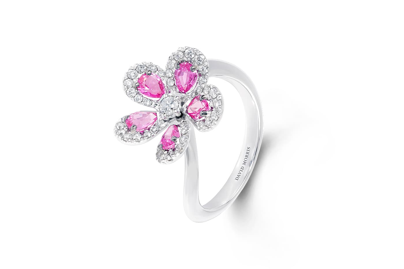  David Morris ‘Miss Daisy’ ring with pink sapphires and diamonds in white gold