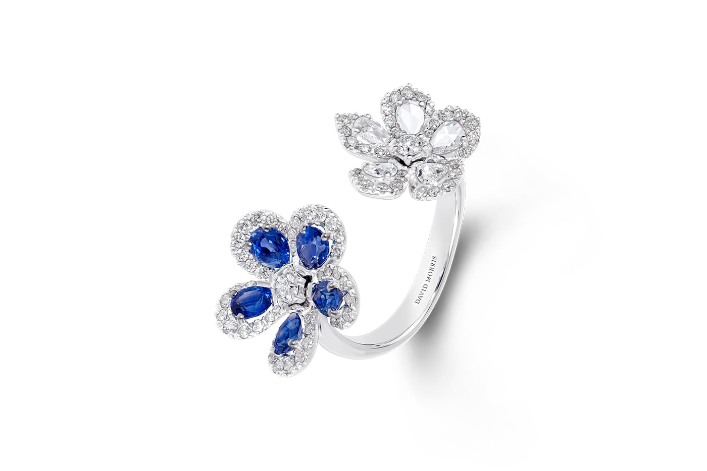  David Morris ‘Miss Daisy’ open ring with sapphires and diamonds in white gold