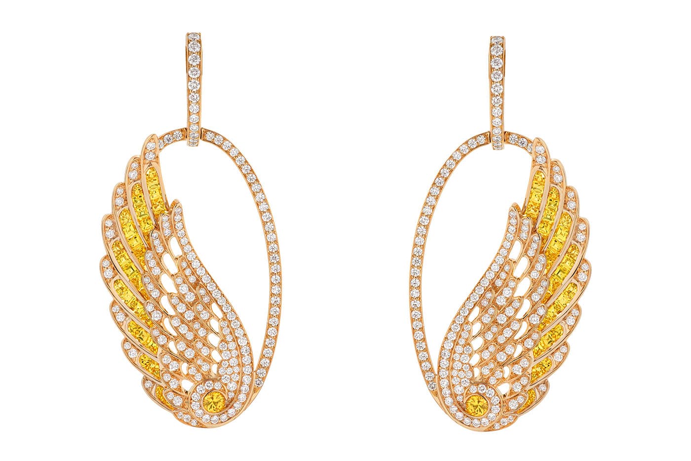  House of Garrard 'Wings Embrace' earrings with diamonds and yellow sapphires in yellow gold