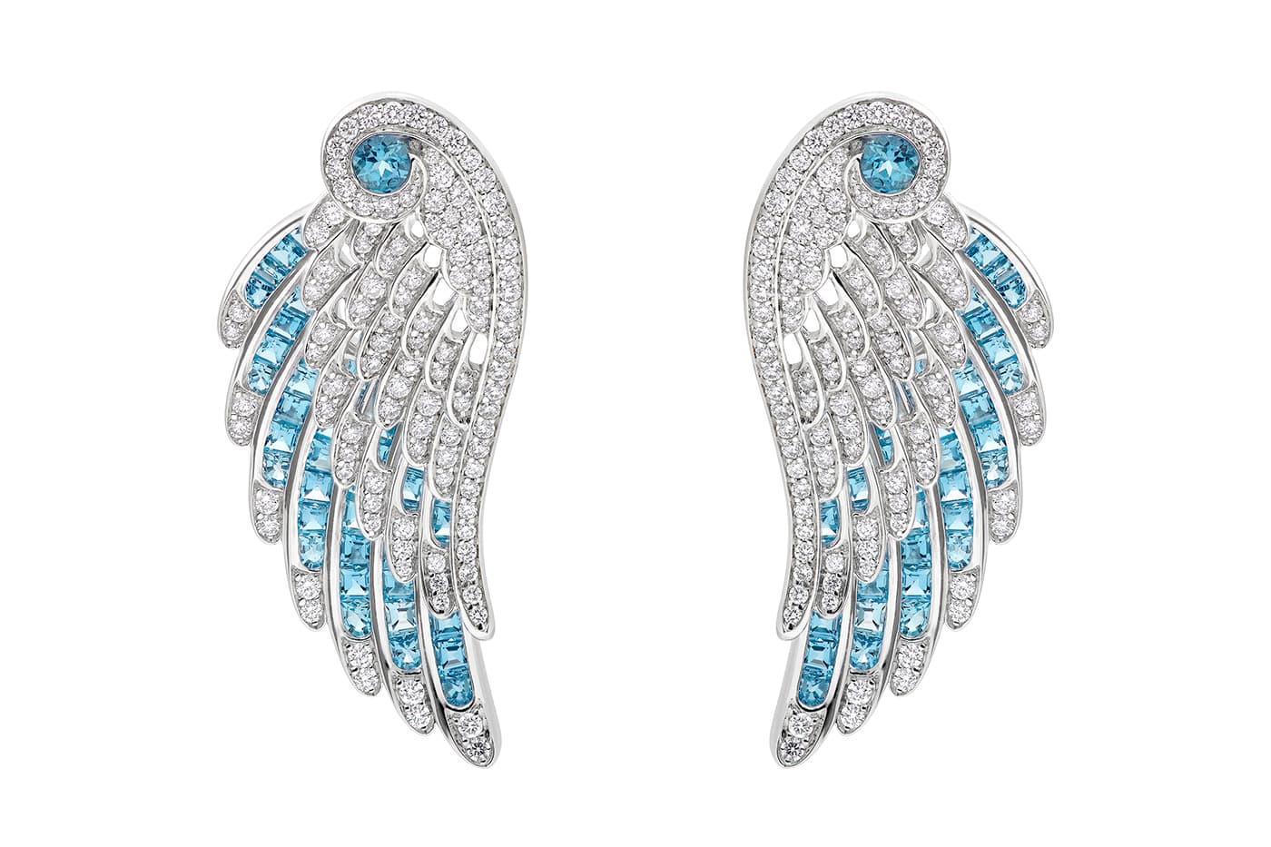  House of Garrard 'Wings Embrace' earrings with diamonds and aquamarines in white gold