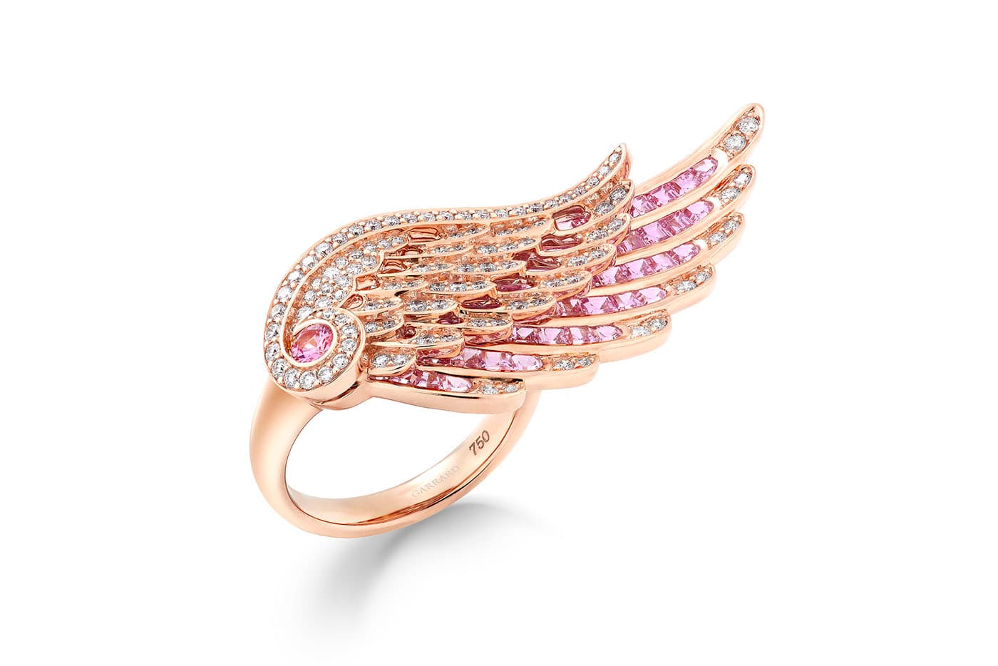  House of Garrard 'Wings Embrace' ring with diamonds and pink sapphires in rose gold