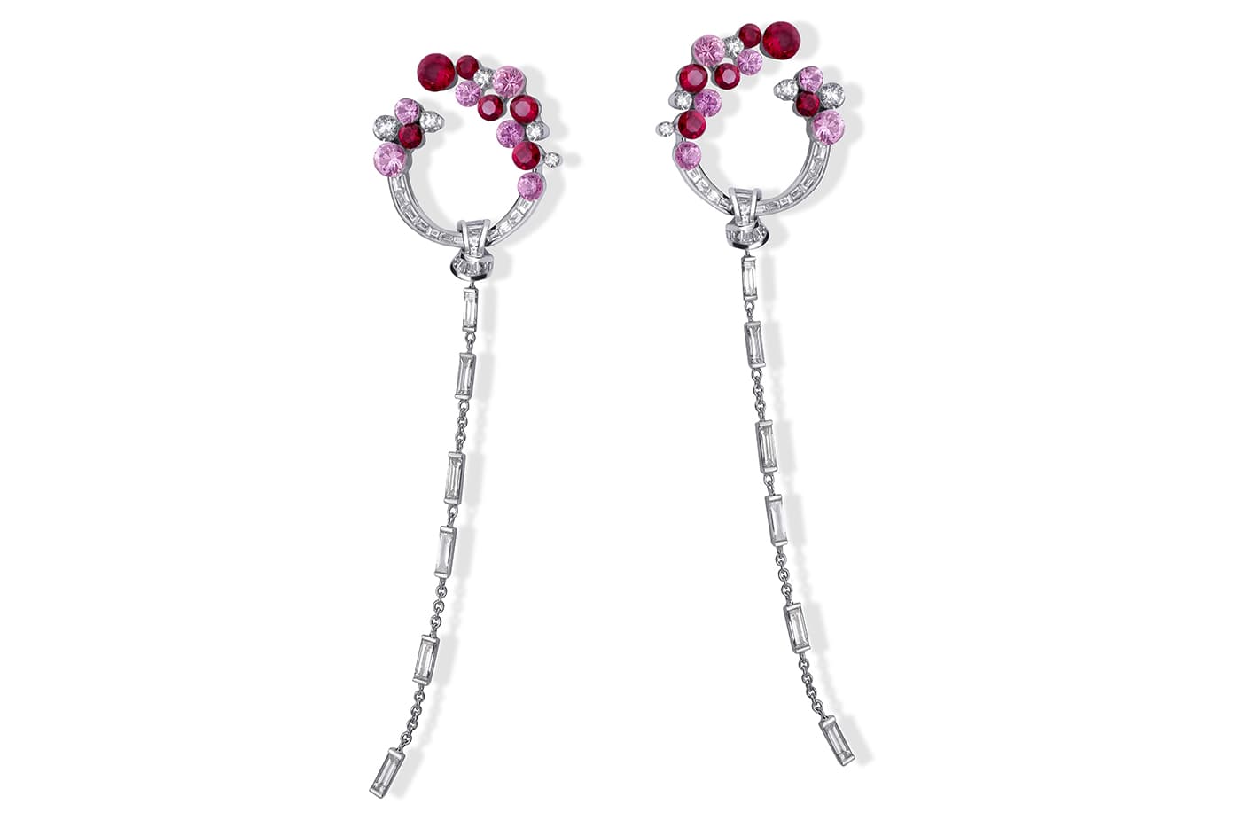  Stenzhorn 'Una' earrings with diamonds, rubies and pink sapphires in white gold