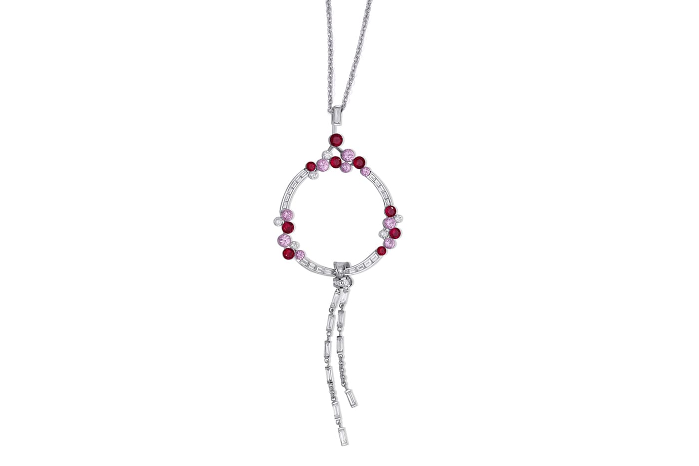 Stenzhorn 'Una' necklace with diamonds, rubies and pink sapphires in white gold