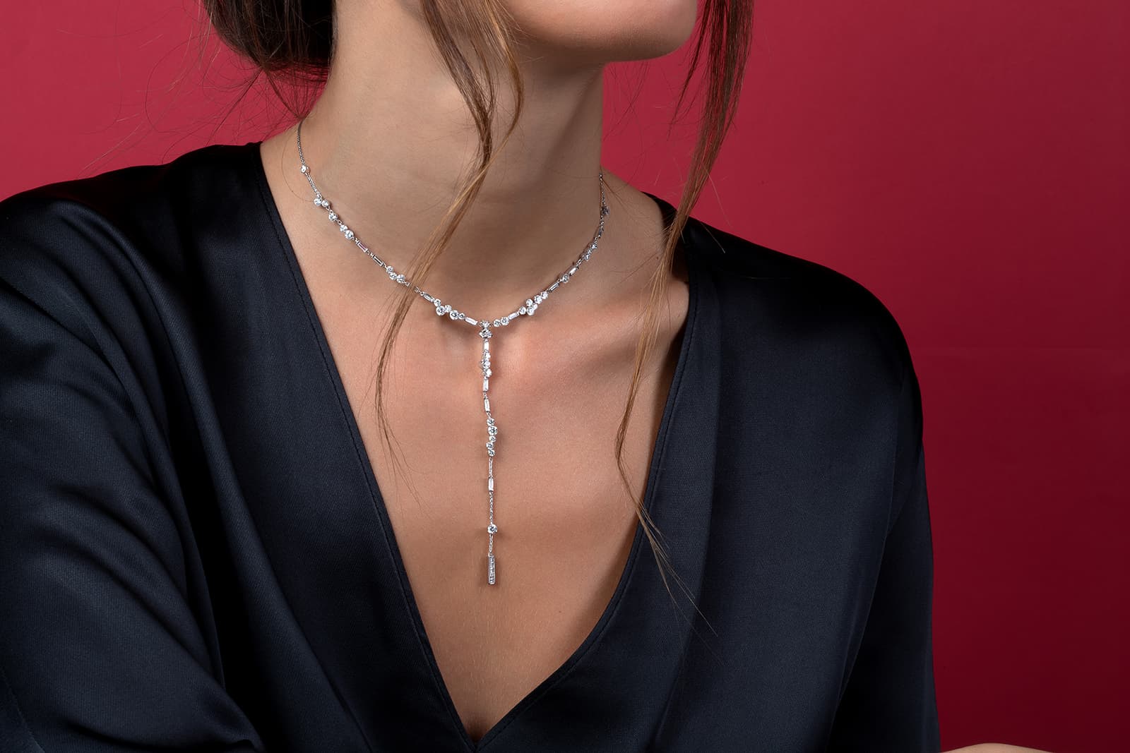  Stenzhorn 'Una' necklace with baguette and brilliant cut diamonds in white gold