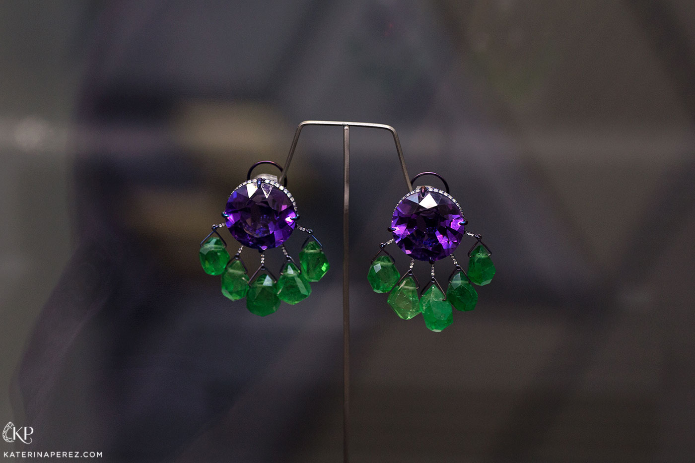 Ninotchka earrings with amethysts and tsavorite garnets