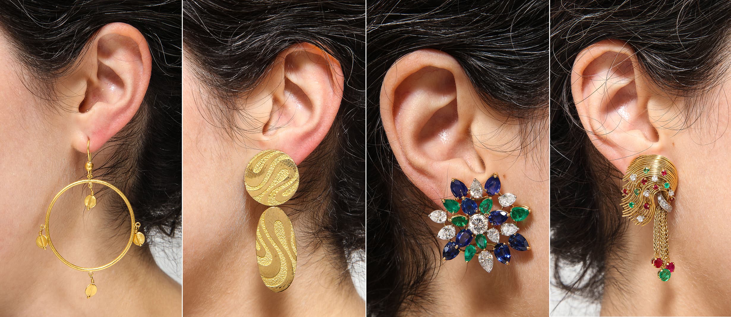 A selection of the modernist earrings offered by A La Vieille Russie at the ‘Deceptively Modern Jewelry: 1940s to 1980s’ exhibition