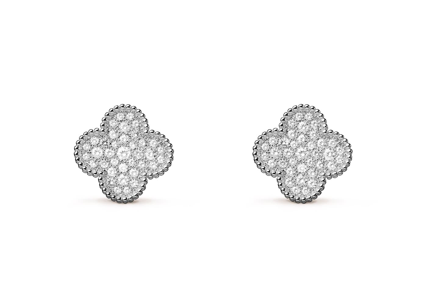  Van Cleef & Arpels 'Magic Alhambra' stud earrings with diamond pavé in white gold