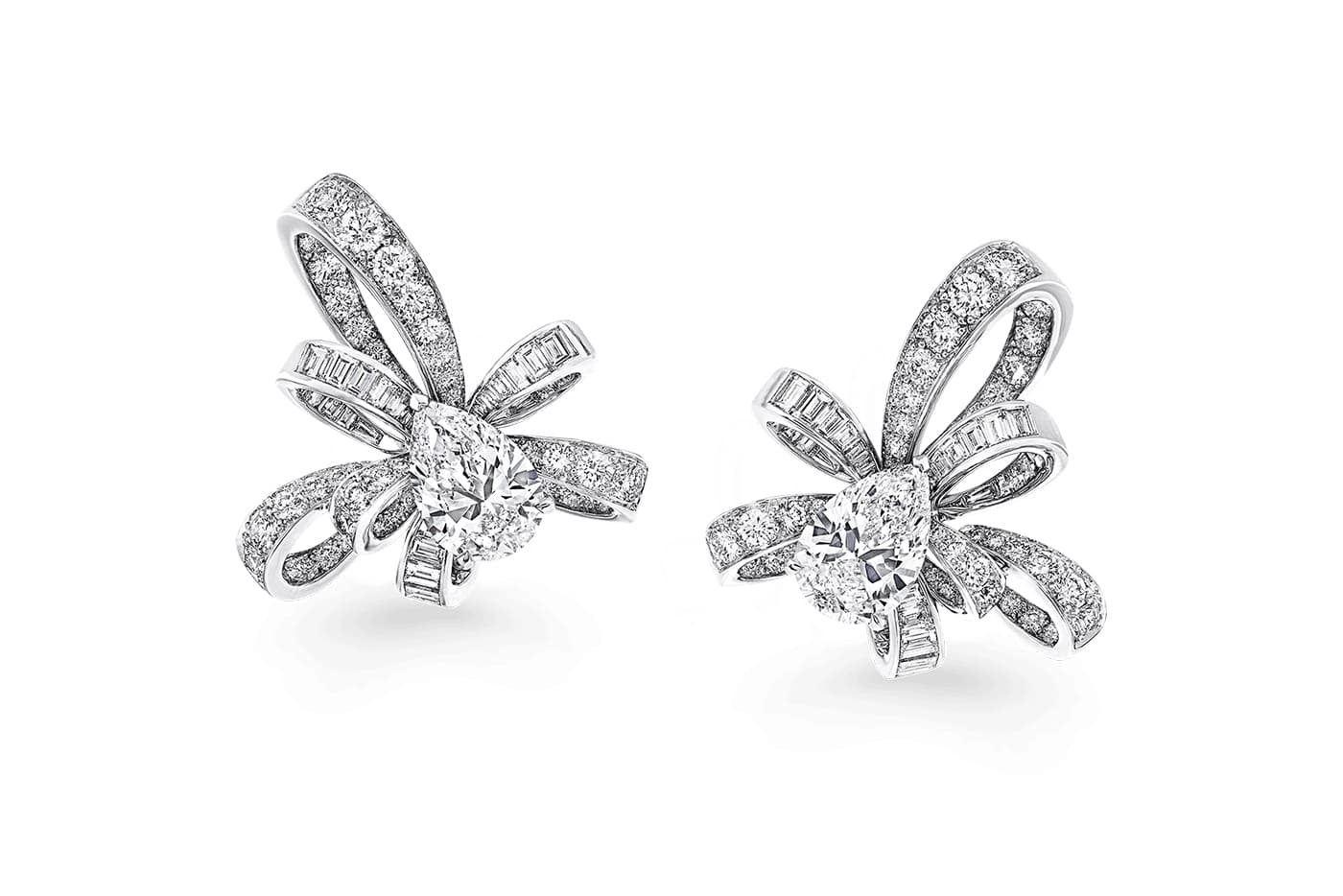  Graff 'Inspired by Twombly' stud earrings with pear, brilliant and baguette cut diamonds in white gold 