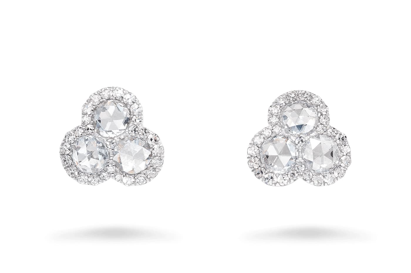  David Morris 'Cluster' stud earrings with rose cut diamonds in white gold