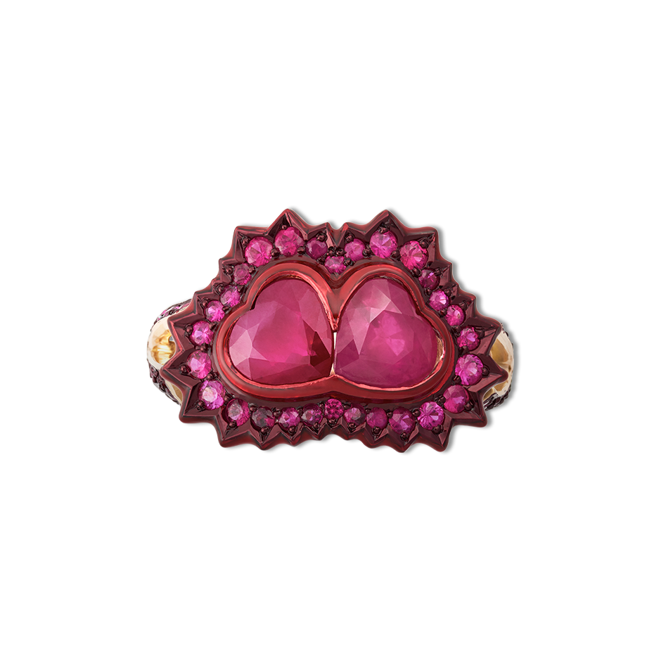  Solange Azagury-Partridge 'Us' ring with rubies, lacquer and ceramic plate in rose gold