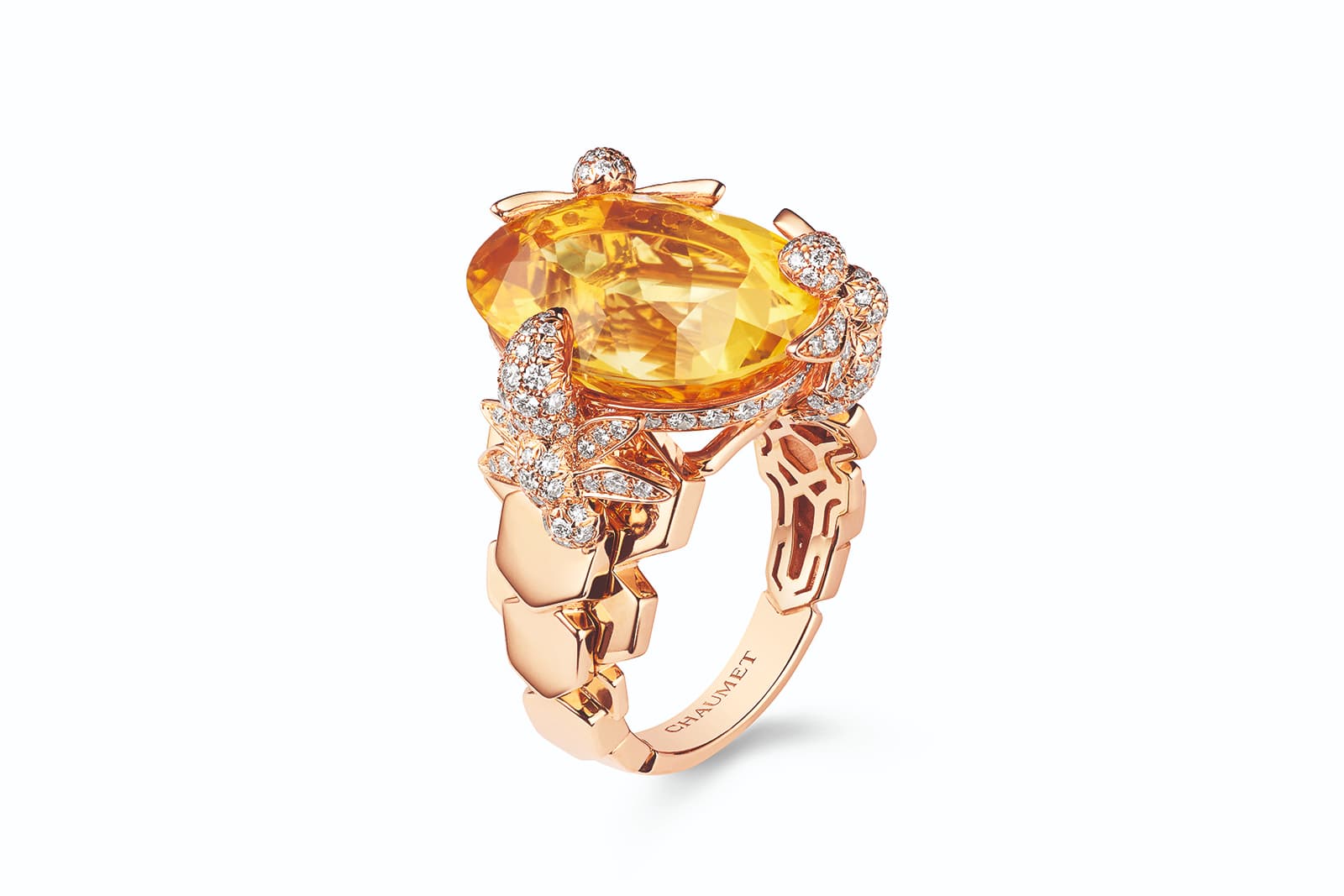  Chaumet 'Bee My Love' ring with oval citrine and diamonds in rose gold