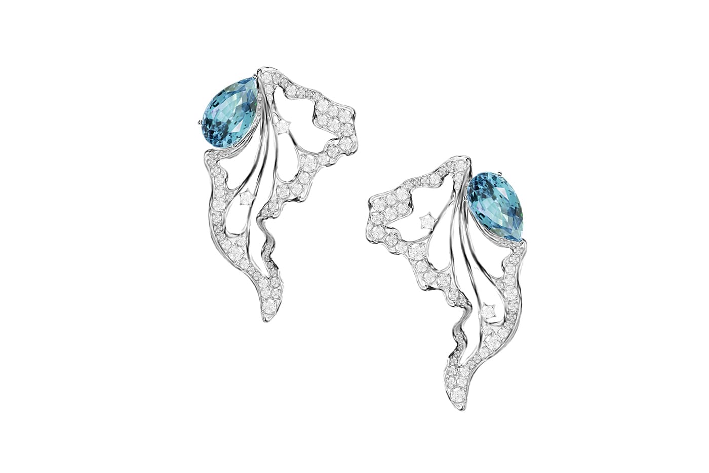  Simone Jewels x Katerina Perez jewellery collaboration earrings with blue topaz and diamonds in recycled white gold