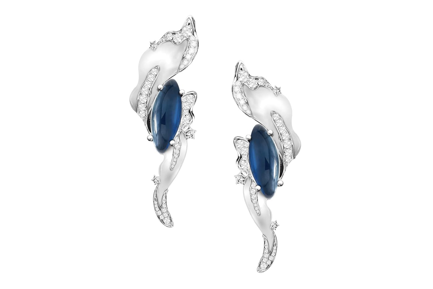  Simone Jewels x Katerina Perez jewellery collaboration earrings with sapphires, rock crystal and diamonds in recycled white gold