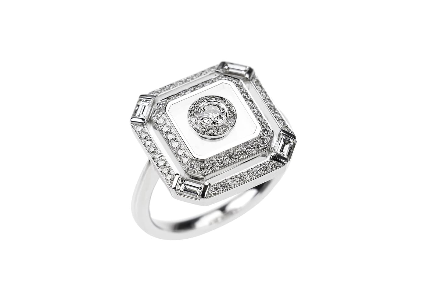  Nikos Koulis 'Universe' collection ring with diamonds and transparent enamel in white gold