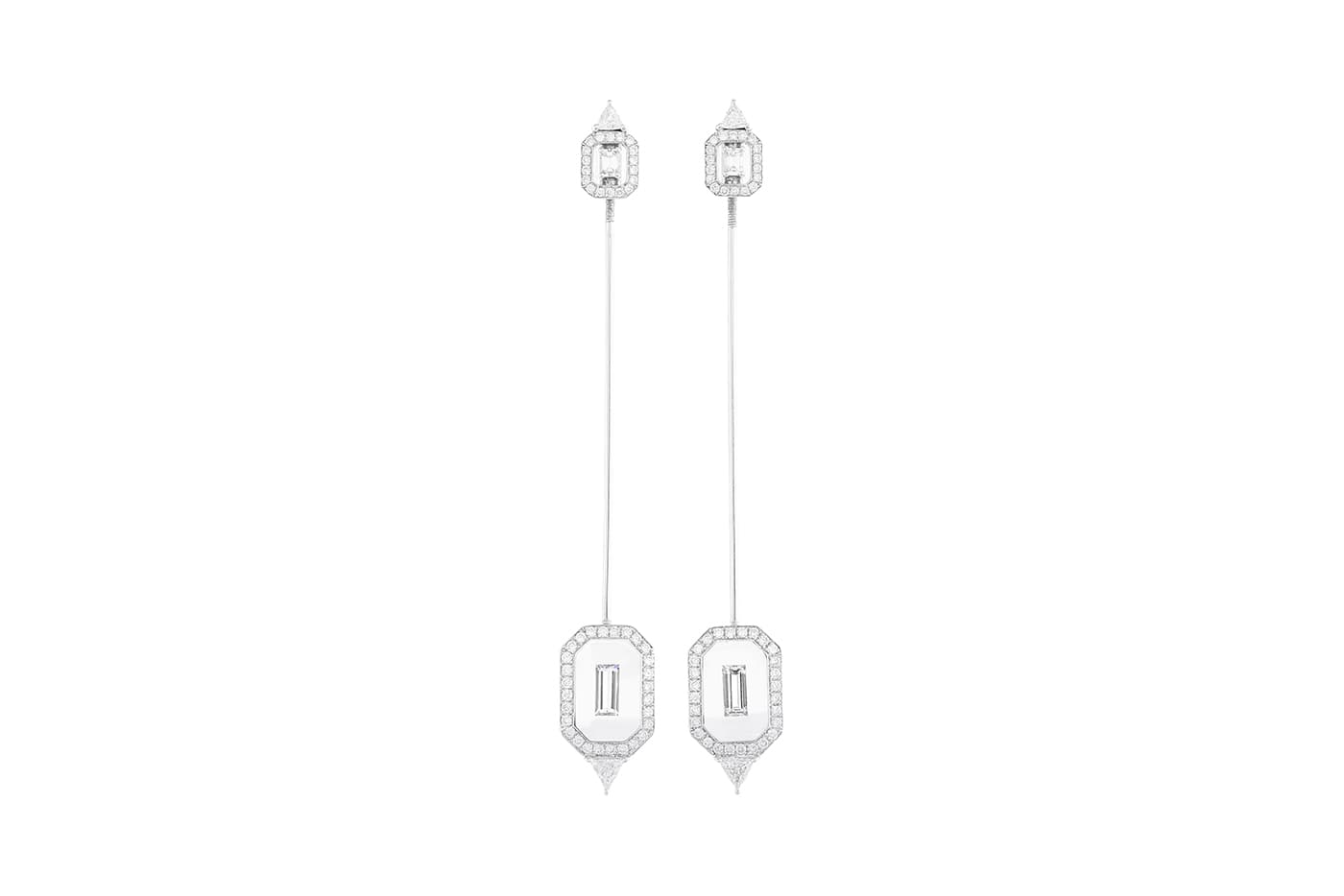  Nikos Koulis 'Universe' collection pin brooches with diamonds and transparent enamel in white gold