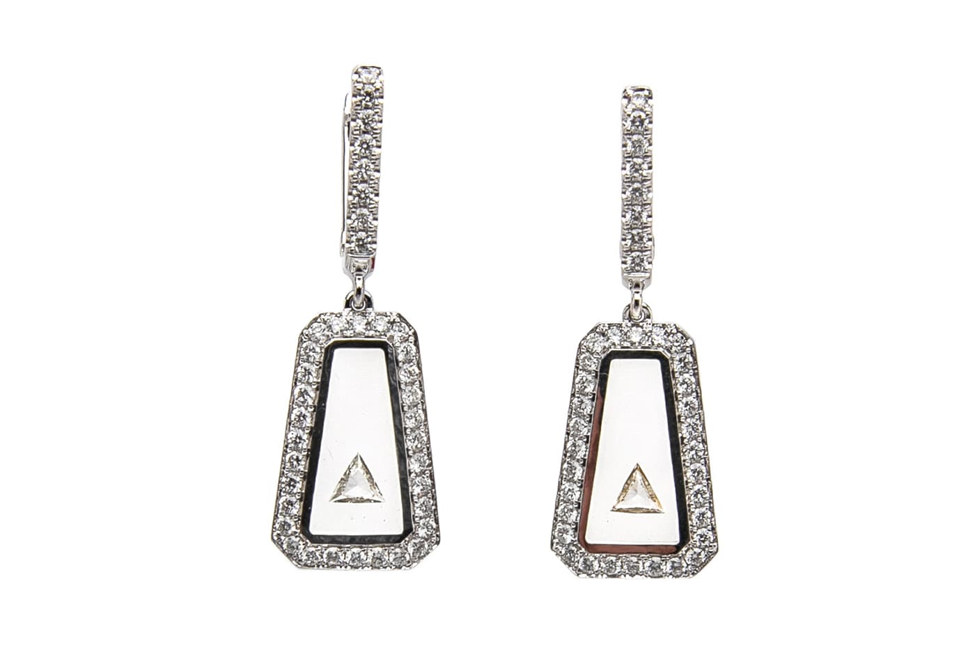 Nikos Koulis 'Universe' collection earrings with diamonds and transparent enamel in white gold