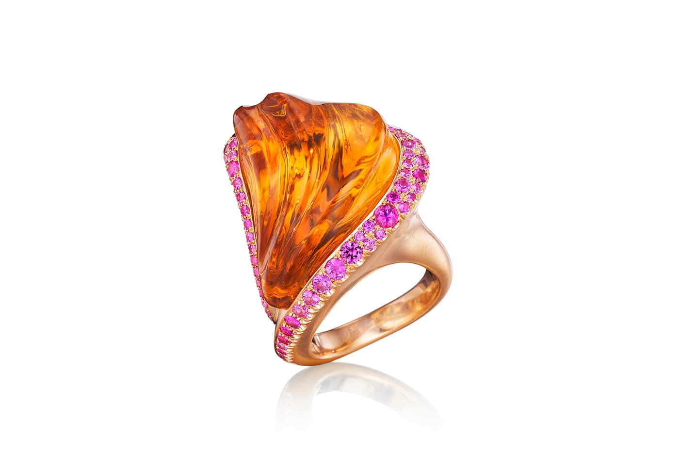  Naomi Sarna “Solar Flare” hand-carved citrine and pink sapphire ring