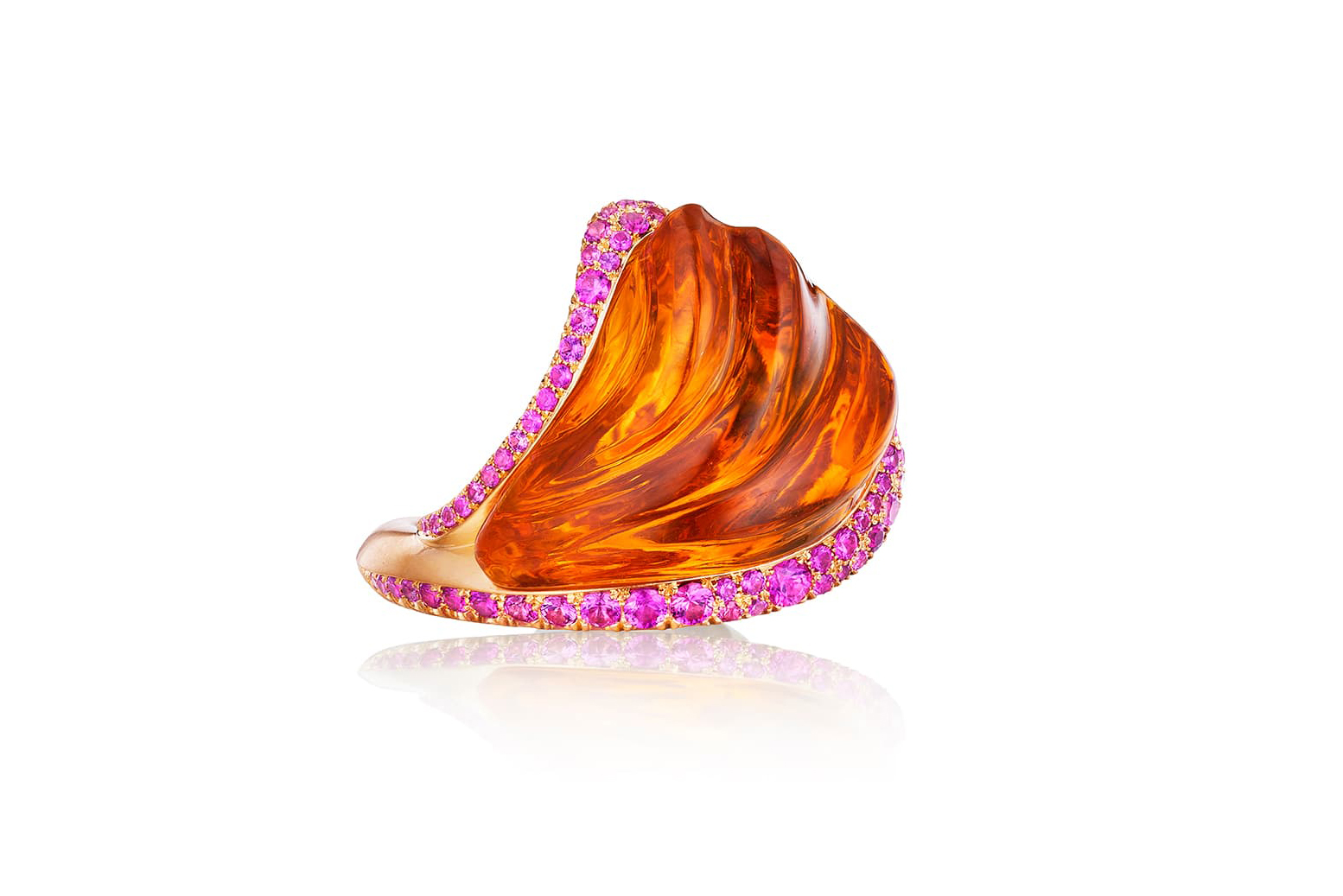  Naomi Sarna “Solar Flare” hand-carved citrine and pink sapphire ring