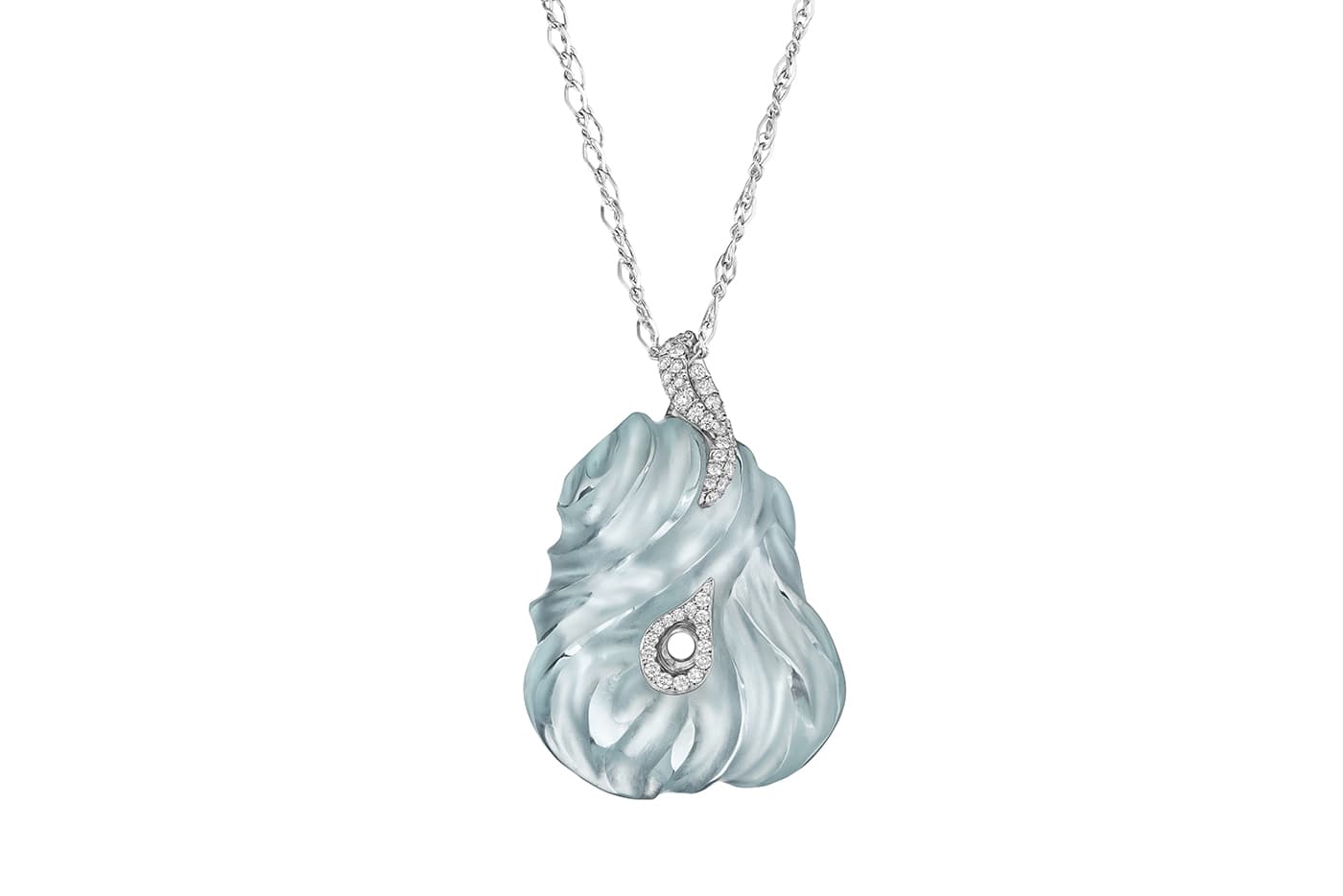  Naomi Sarna exceptional hand carved aquamarine and diamond gold pendant
