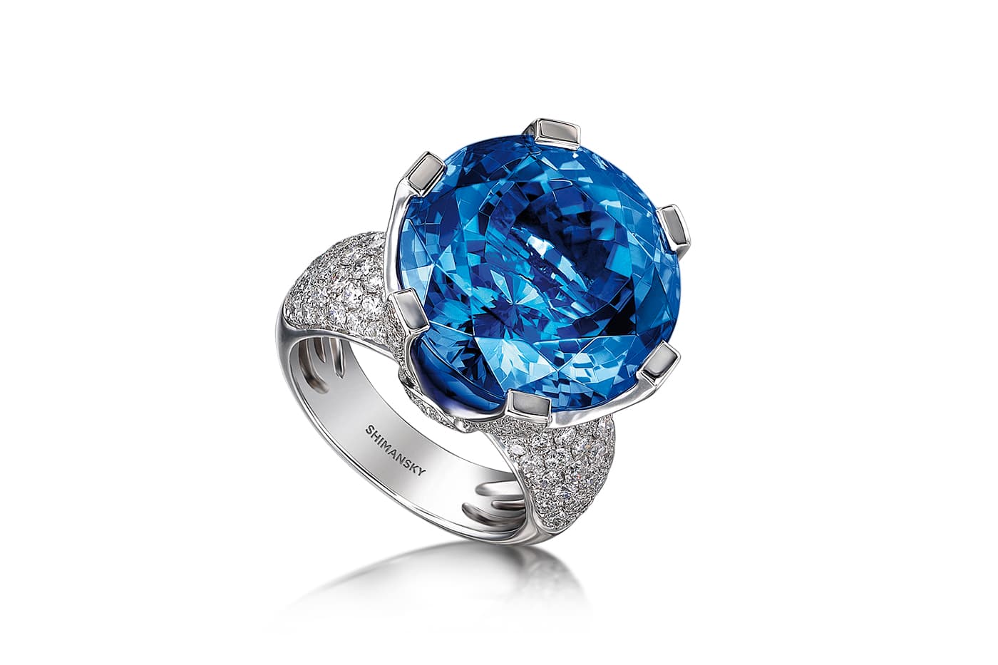  Yair Shimansky ring with 27ct tanzanite and diamonds in white gold