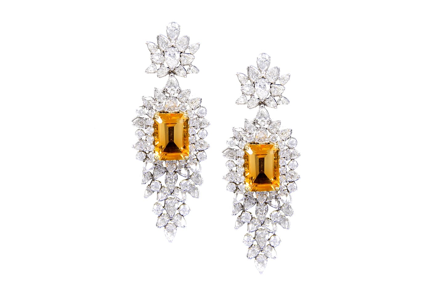  Amwaj earrings with citrine and diamonds in white gold