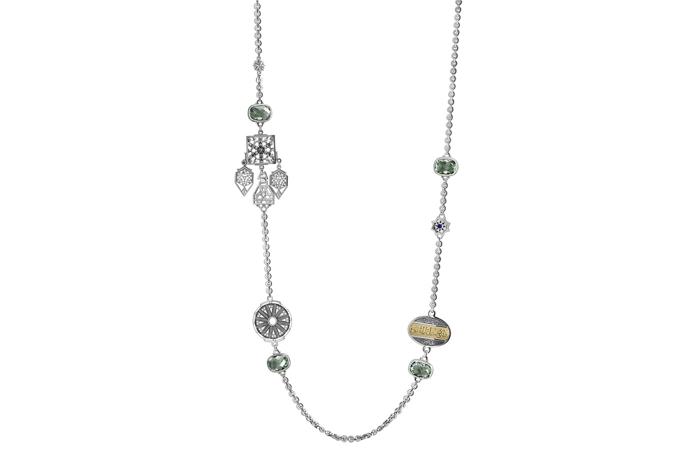  Azza Fahmy 'Mamluk' necklace with green and purple amethyst in yellow gold and sterling silver