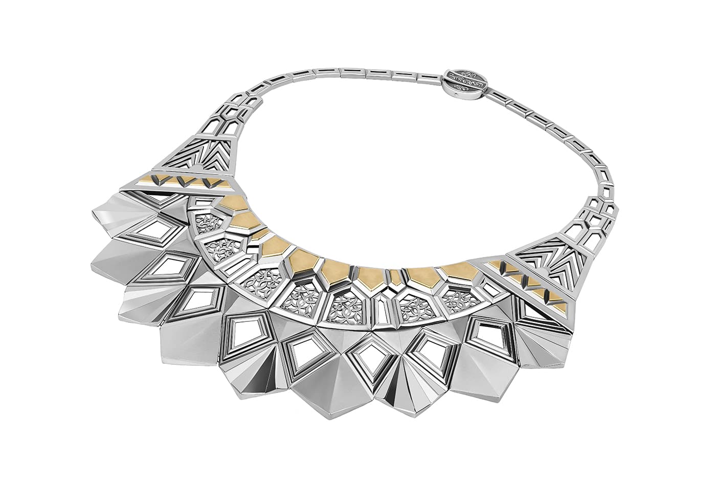 Azza Fahmy 'Mamluk' collection ‘Qawsun’ collar necklace in yellow gold and sterling silver