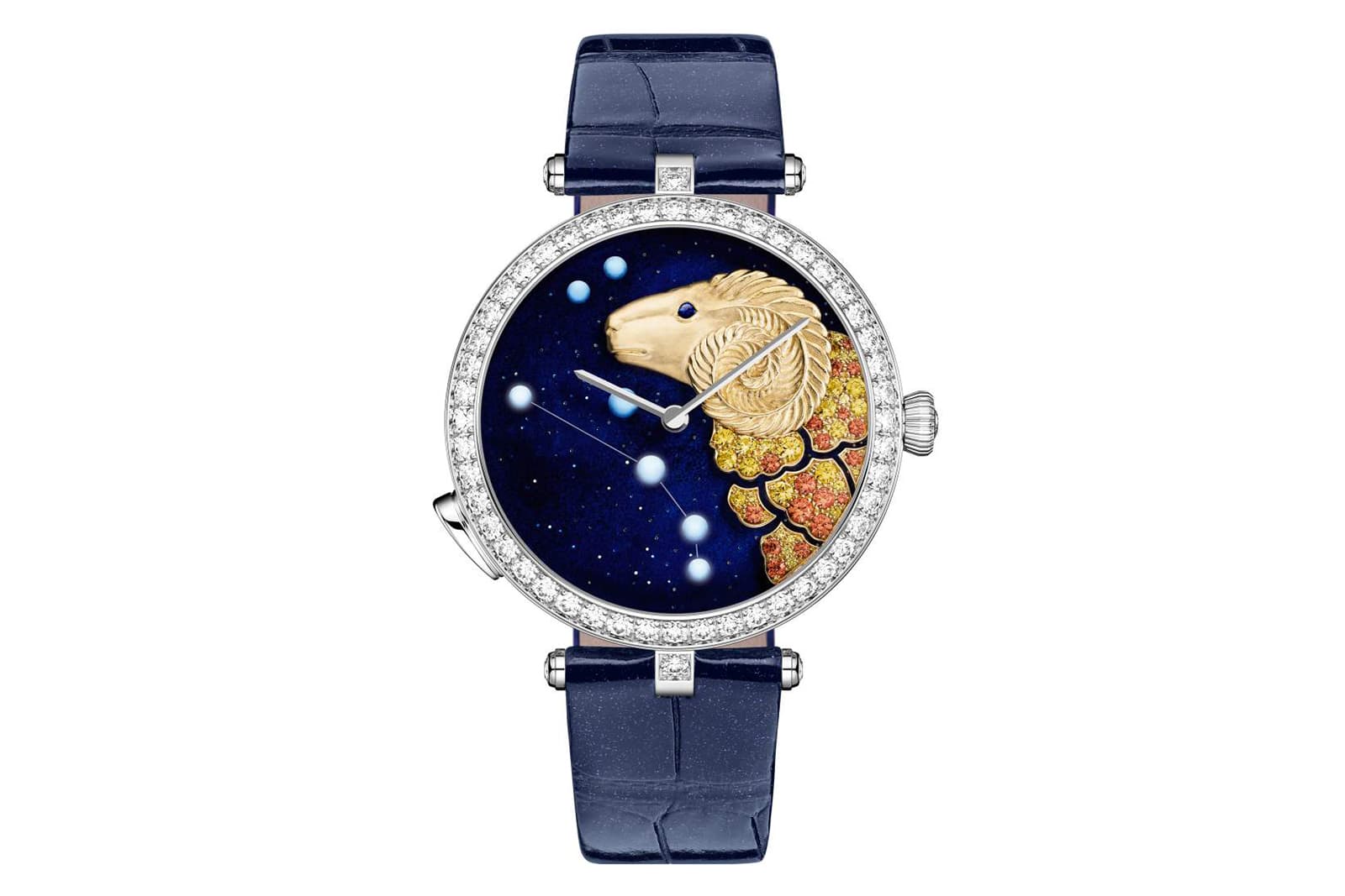  Van Cleef & Arpels  ‘Lady Arpels™ Zodiac Lumineux Aries' watch with diamonds, blue and yellow sapphires and spessartite garnets in enamel, white and yellow gold
