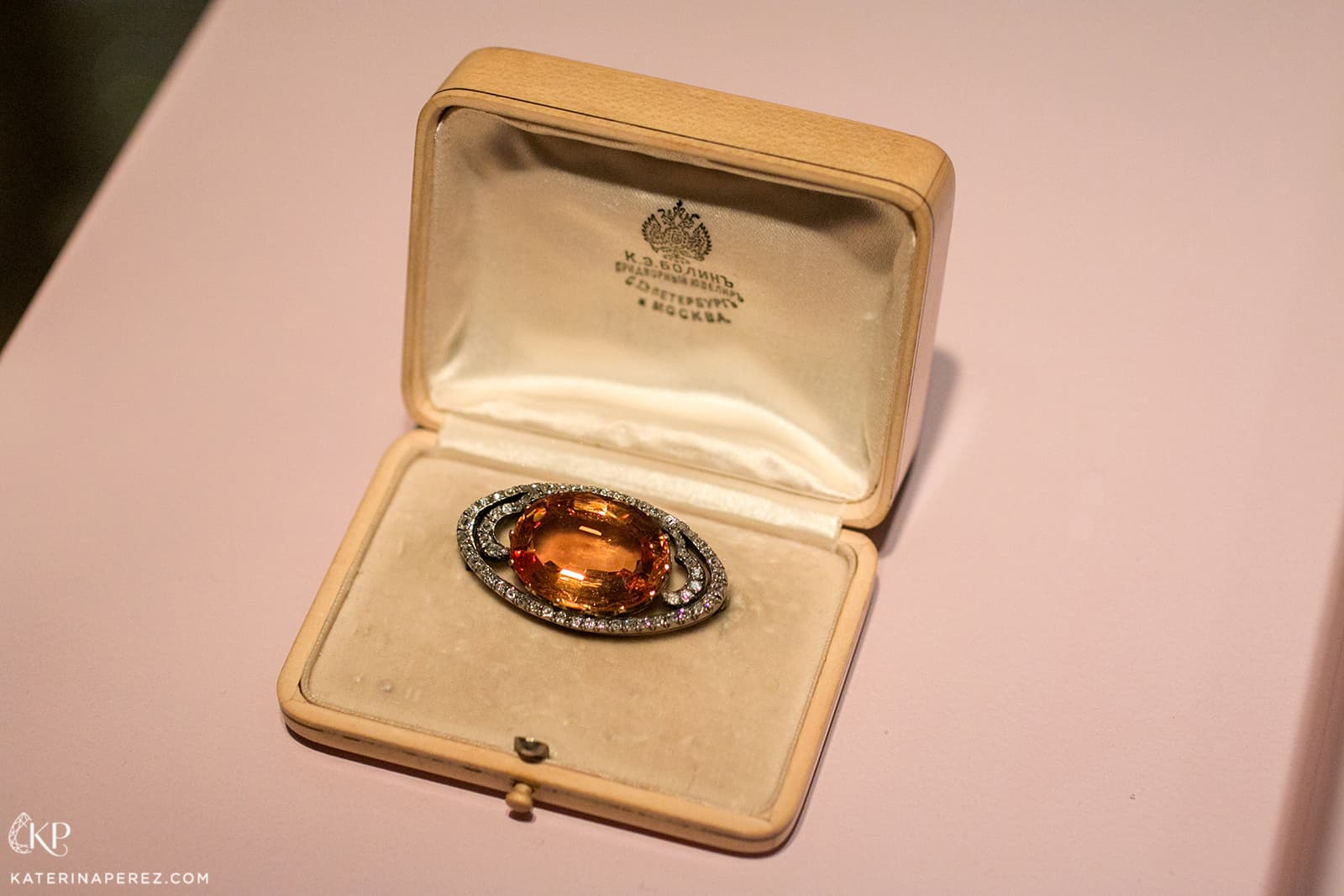  Brooch with topaz and diamonds. Vasily Finikov, firm of Carl Bolin. St Petersburg, 1899-1903