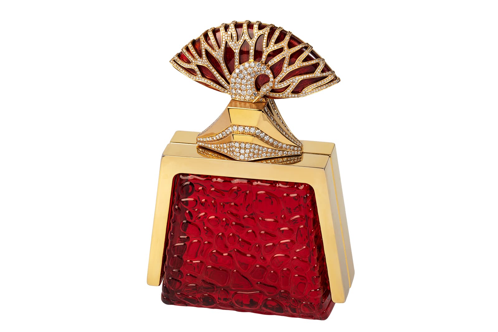 Rubeus 'Crystal Palace' unique perfume with a diamond and enamel brooch