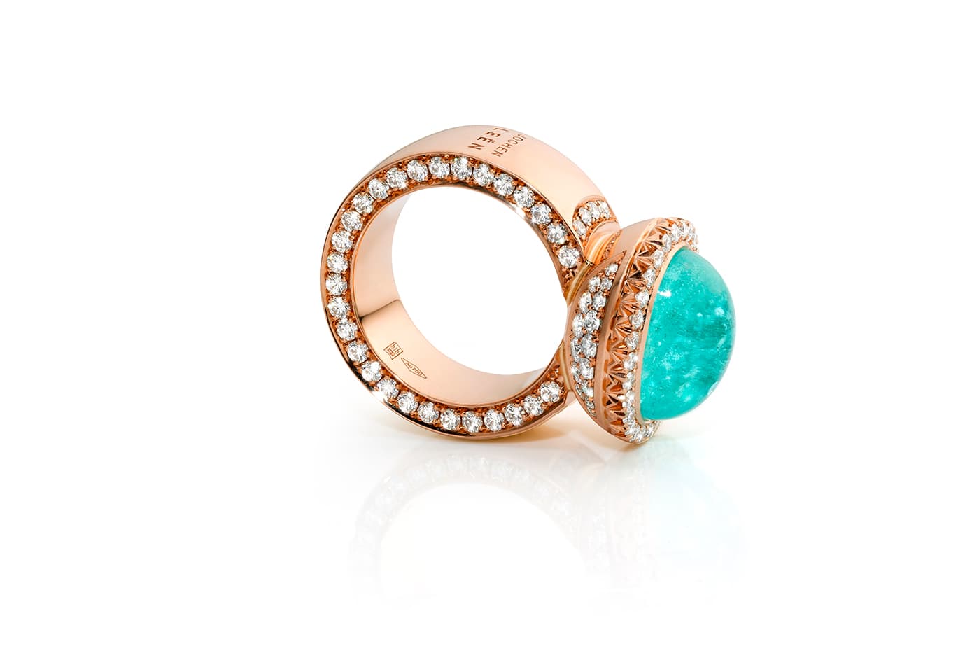  Jochen Leen ring with paraiba tourmaline and diamonds in rose gold