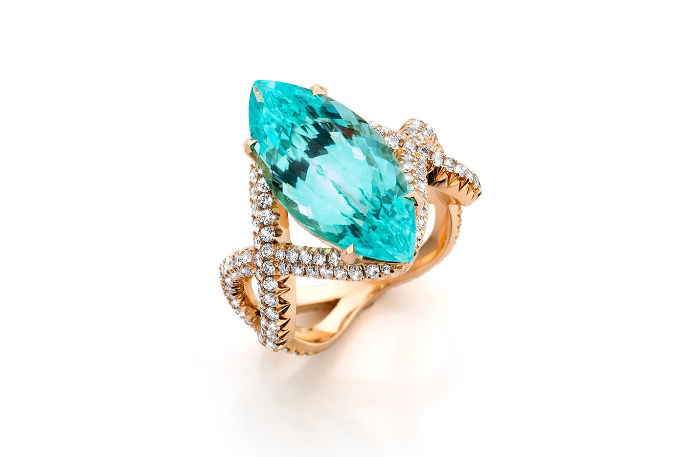 Jochen Leen ring with paraiba tourmaline and diamonds in yellow gold