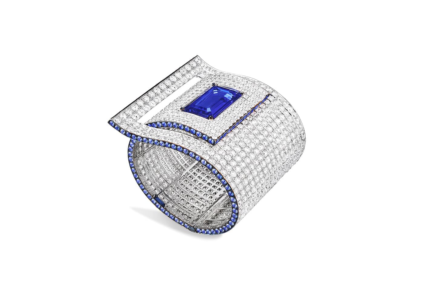  Fabio Salini cuff with 22.20ct tanzanite, sapphires and diamonds in white gold