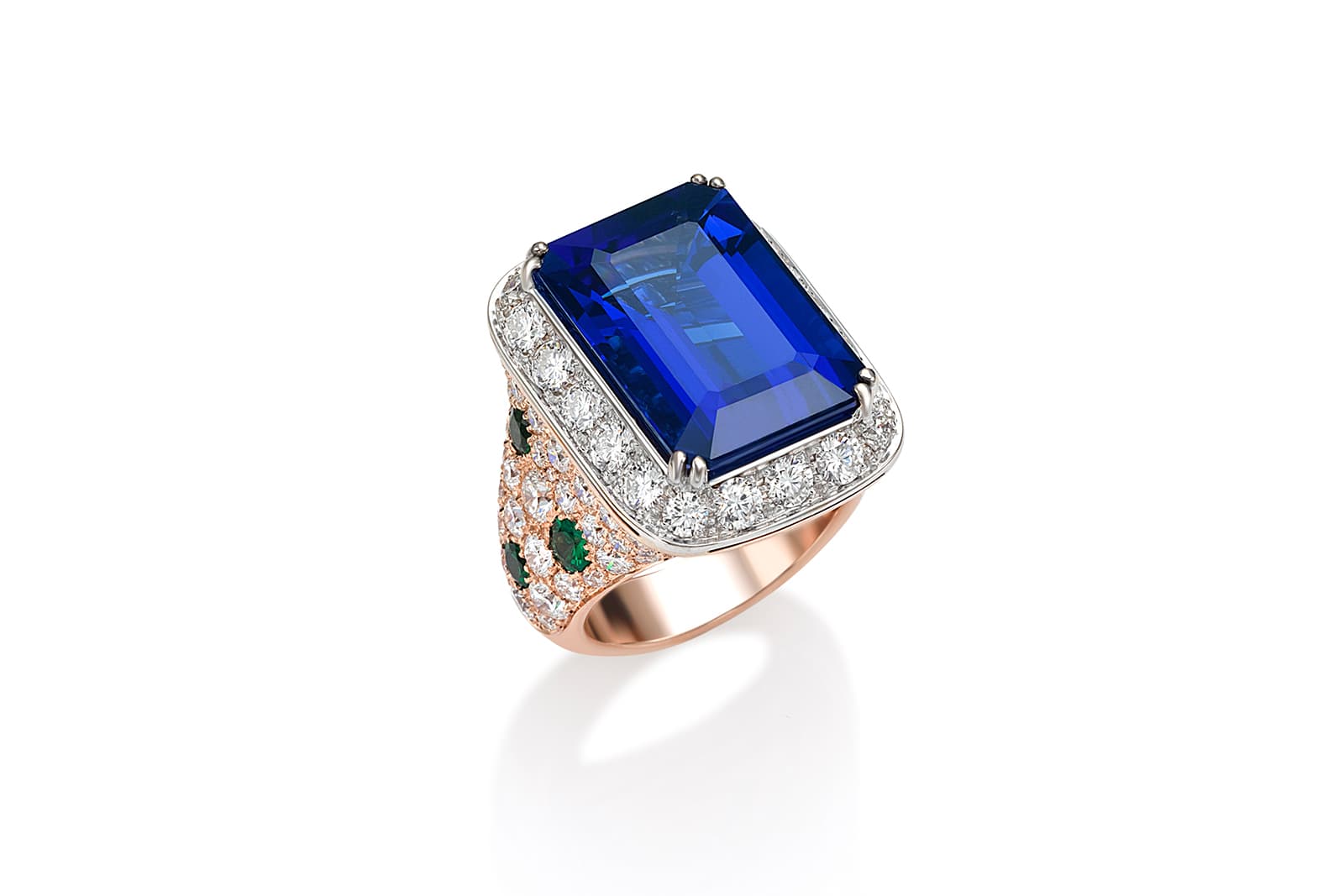 Picchiotti ring with tanzanite, tsavorites and diamonds in yellow gold