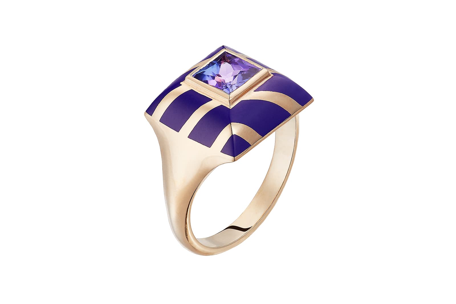  Alice Ciccolini 'Memphis Candy' ring with tanzanite and lacquer in yellow gold