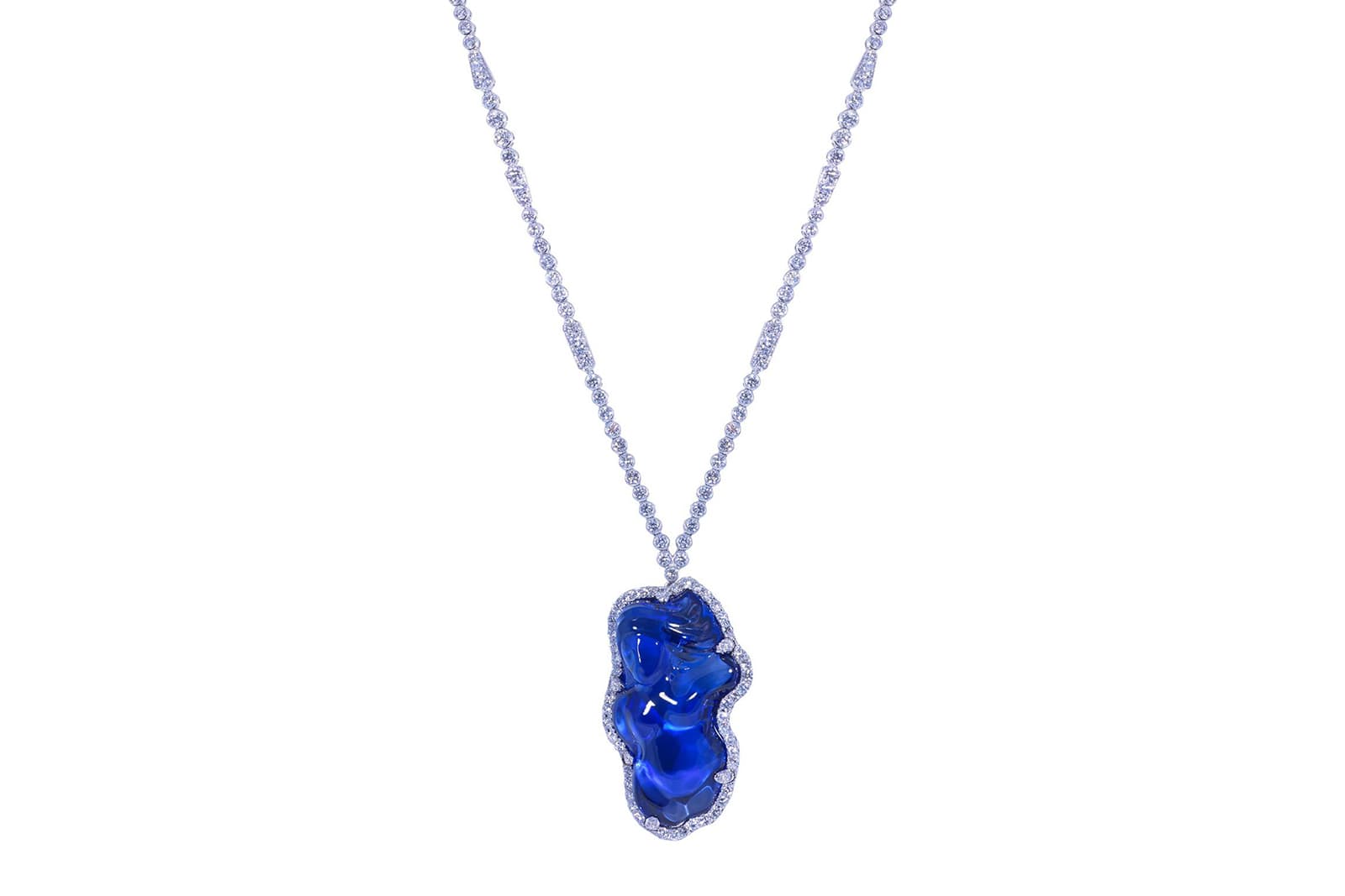  Moussaieff pendant necklace with baroque tanzanite and diamonds in white gold